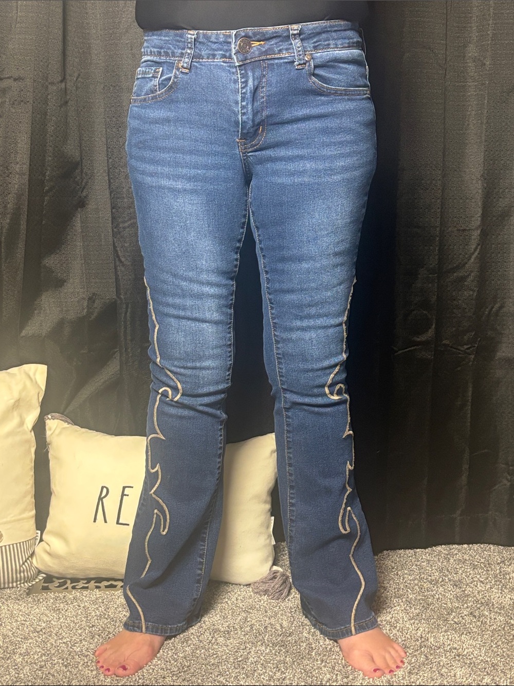 GOGO Blue Flared Jeans with Contrast Swirl Stitching
